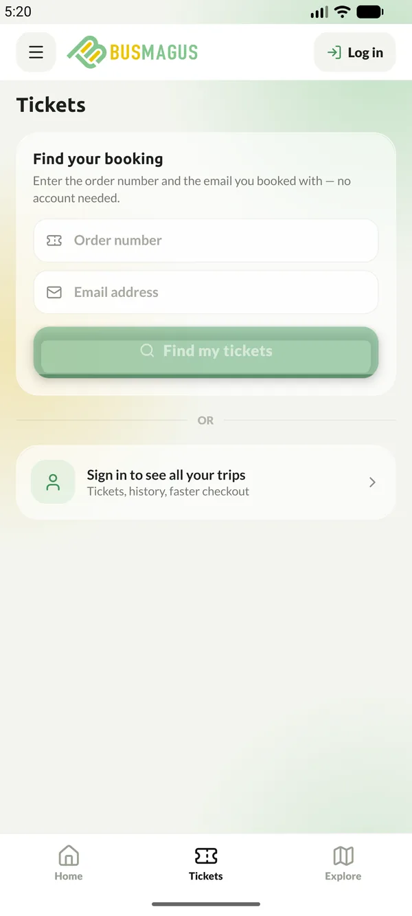 The Tickets tab with the booking lookup