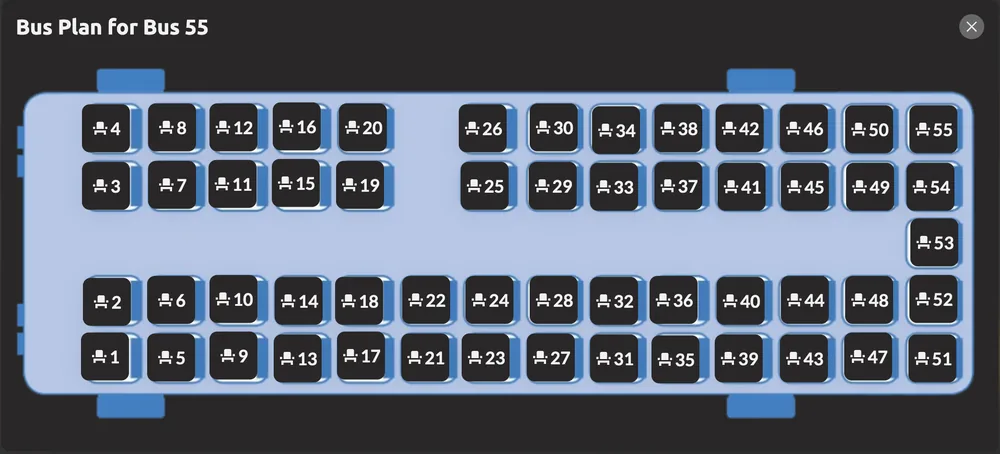 The Bus Seat options at checkout on a route with seat selection